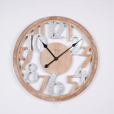 ESTHETI home Ρολόι Τοίχου Μεταλλικό/Ξύλινο Αντικέ Ασημί/Φυσικό Φ60x4.5cm 753-10053